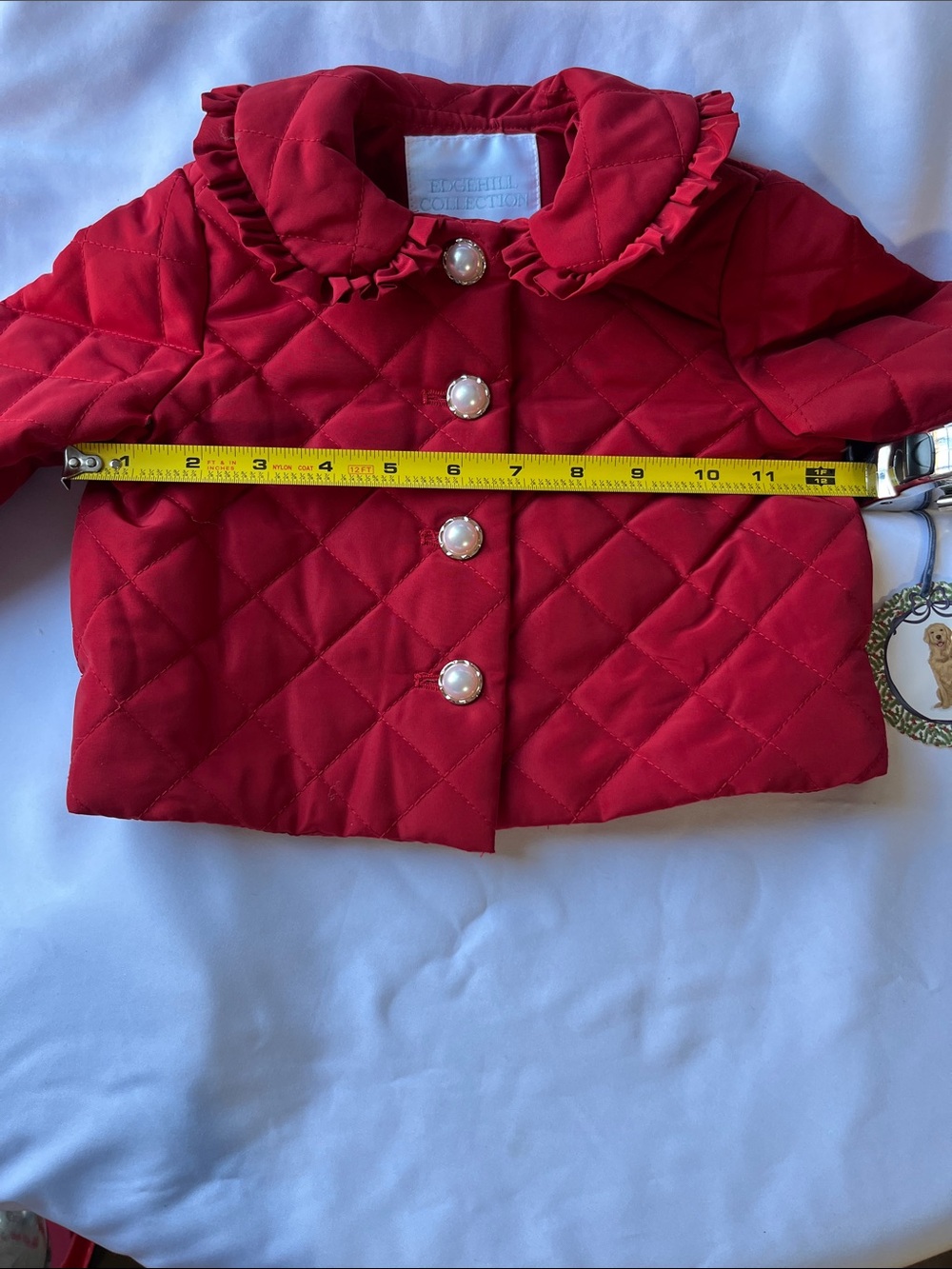 Edgehill Collection Red Quilted Jacket with Ruffle Collar and Pearl Buttons - Picture 10 of 12
